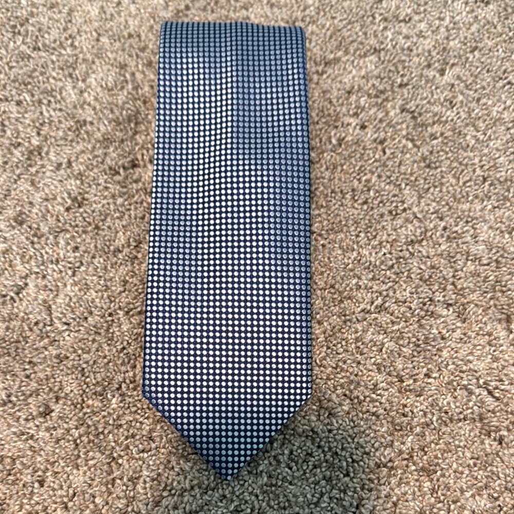 Eton Blue and White Silk Tie with Micro-Check Pattern